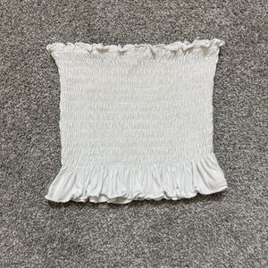 Ivy + Main Tube Top Womens Small White Smocked Strapless Ruffle Bandeau Stretch